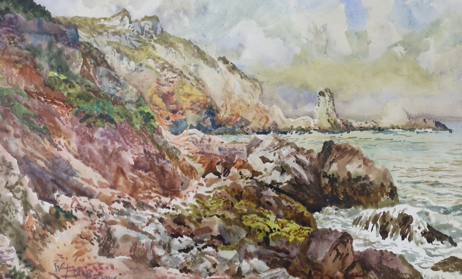 William John Caparne (1855-1940), pair of watercolours, Coastal scenes, probably Guernsey, signed in pencil, 30 x 45cm